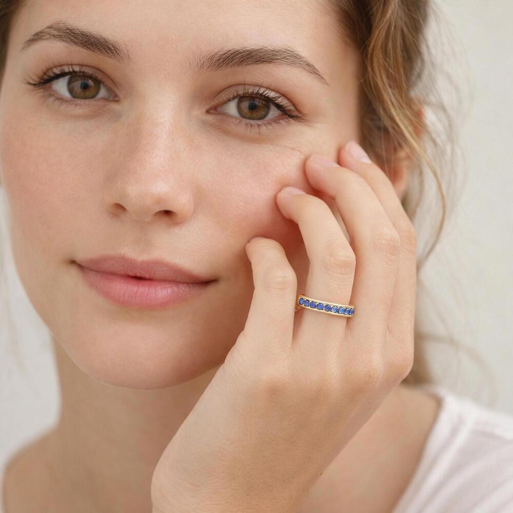 18k Gold Over Silver Birthstone Crystal Eternity Ring - Size 6